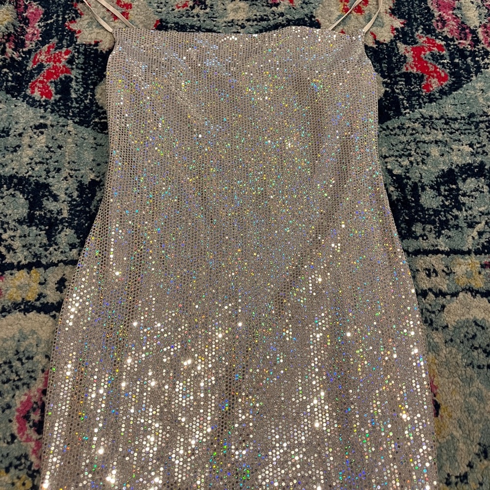 Inspired Hearts Silver Sequin Prom Dress